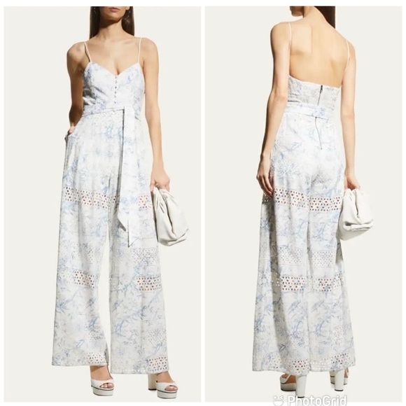 Alice and Olivia Shanti Printed Eyelet Jumpsuit